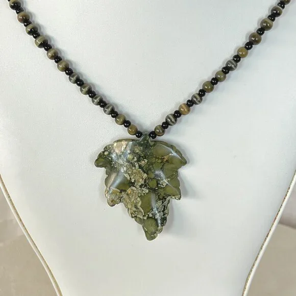 Hand Carved Jasper Leaf Pendant Necklace 🎉Host Pick🎉